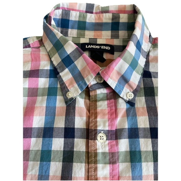 Lands' End Other - Lands' End Men's L Pastel Plaid Button Down Shirt 100% Cotton Long Sleeve Preppy